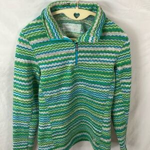 Spyder: Green & Blue Striped Women's Sweatshirt- 1/4 zip- 8